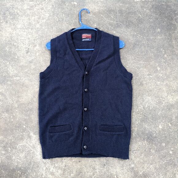 Vintage JCPenney Sweater Vest Mens M Blue Cardigan 80s Button Up Ribbed 80s - Picture 1 of 8